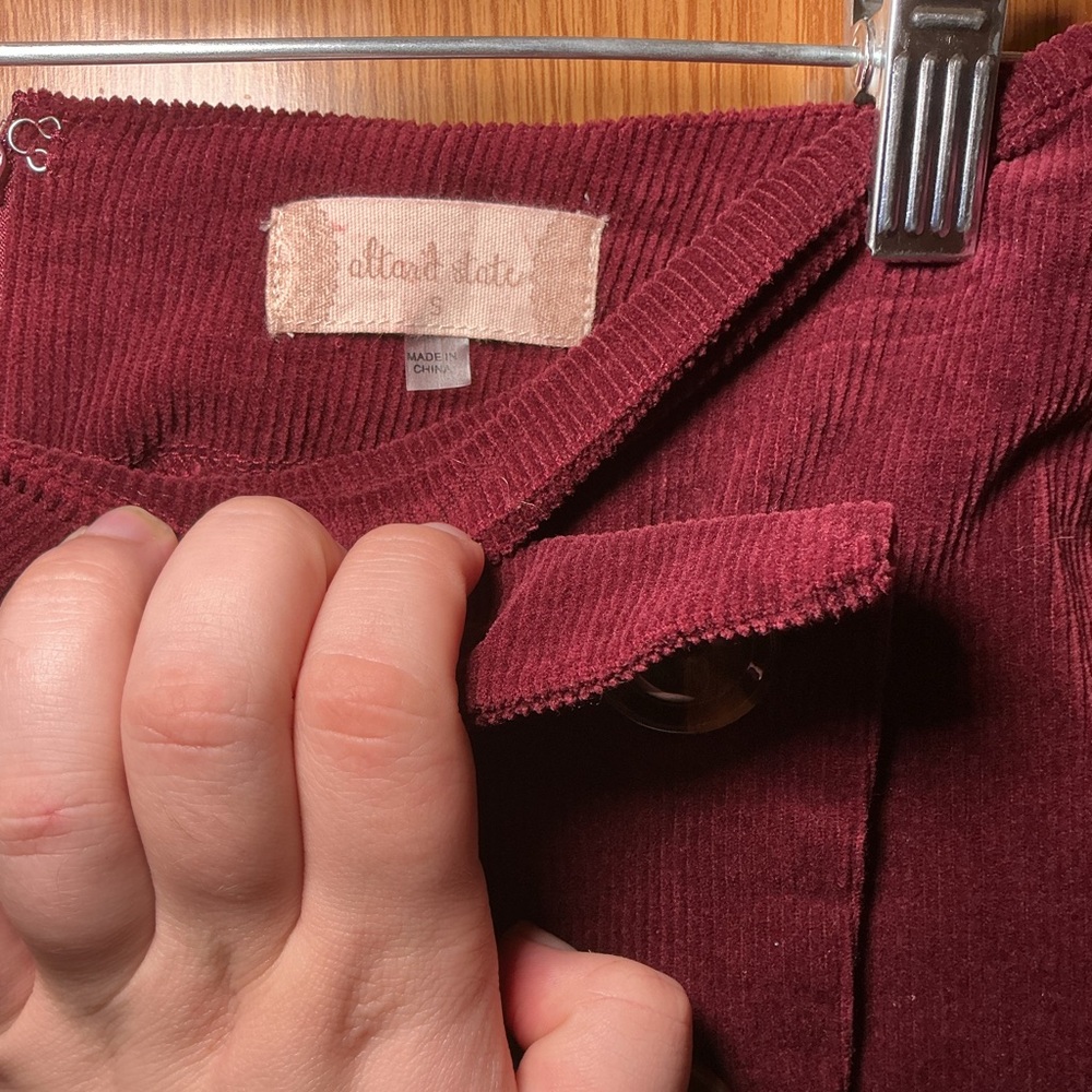 Altar’d State Burgundy Corduroy Button-Front Mini Skirt – Size S - Picture 3 of 4